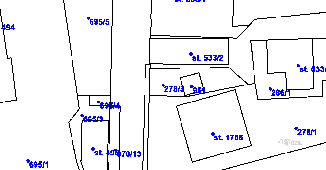 Parcela st. 278/3 v KÚ Nový Jičín-Horní Předměstí, Katastrální mapa