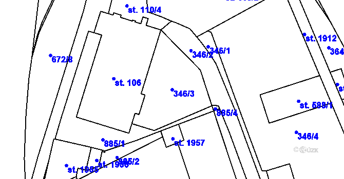 Parcela st. 346/3 v KÚ Nový Jičín-Horní Předměstí, Katastrální mapa