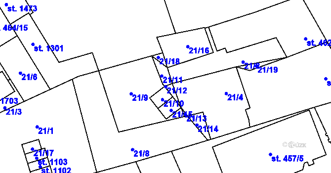 Parcela st. 21/12 v KÚ Nový Jičín-Horní Předměstí, Katastrální mapa