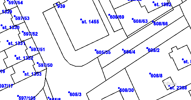 Parcela st. 605/35 v KÚ Nový Jičín-Horní Předměstí, Katastrální mapa