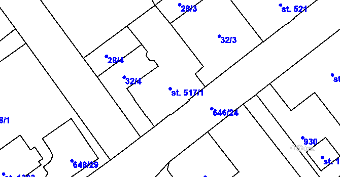 Parcela st. 517/1 v KÚ Nový Jičín-Horní Předměstí, Katastrální mapa
