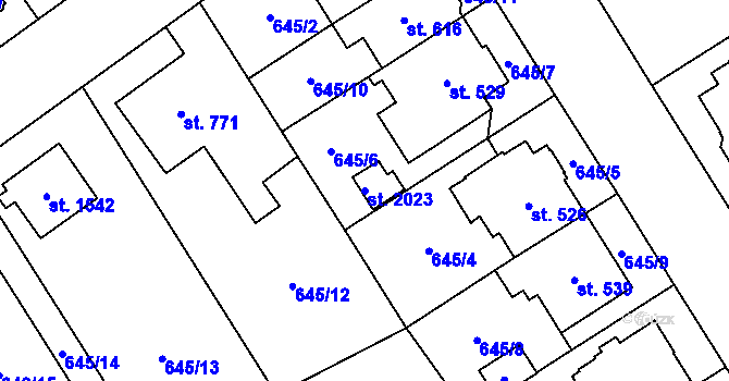 Parcela st. 2023 v KÚ Nový Jičín-Horní Předměstí, Katastrální mapa