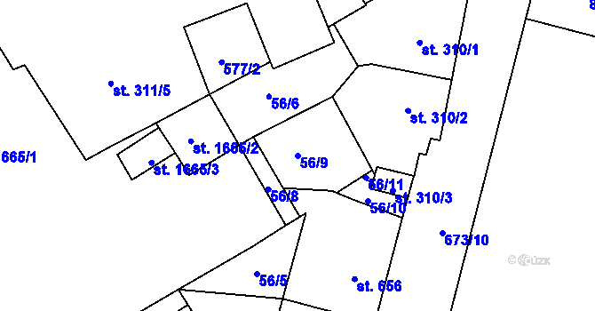 Parcela st. 56/9 v KÚ Nový Jičín-Horní Předměstí, Katastrální mapa