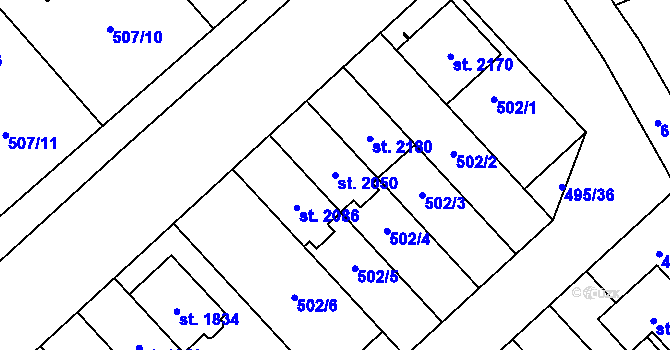 Parcela st. 2050 v KÚ Nový Jičín-Horní Předměstí, Katastrální mapa