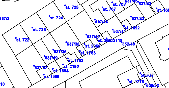 Parcela st. 2060 v KÚ Nový Jičín-Horní Předměstí, Katastrální mapa