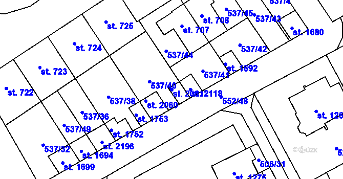 Parcela st. 2061 v KÚ Nový Jičín-Horní Předměstí, Katastrální mapa