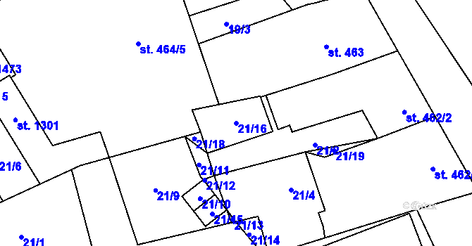 Parcela st. 21/16 v KÚ Nový Jičín-Horní Předměstí, Katastrální mapa