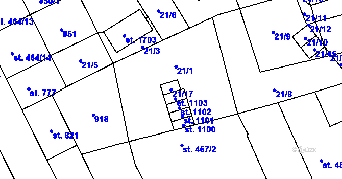 Parcela st. 21/17 v KÚ Nový Jičín-Horní Předměstí, Katastrální mapa