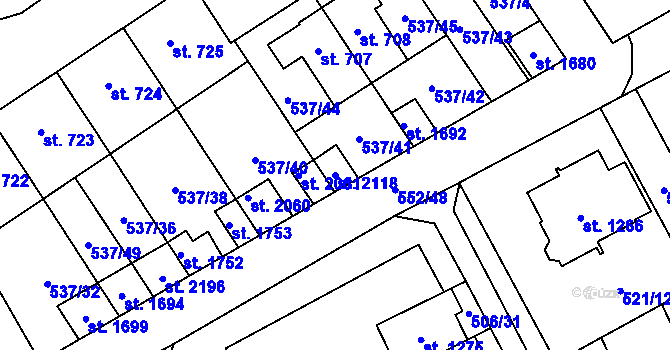 Parcela st. 2118 v KÚ Nový Jičín-Horní Předměstí, Katastrální mapa