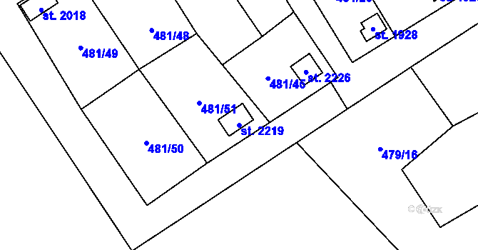 Parcela st. 2219 v KÚ Nový Jičín-Horní Předměstí, Katastrální mapa