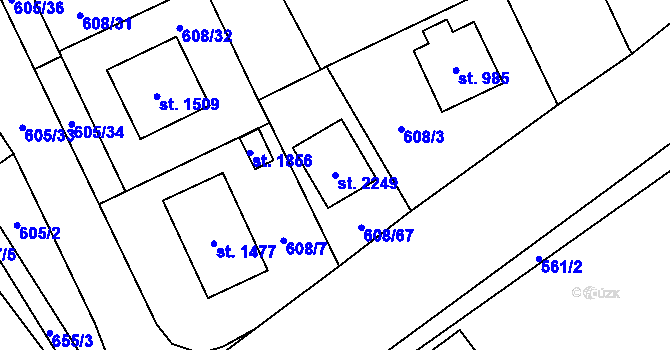 Parcela st. 2249 v KÚ Nový Jičín-Horní Předměstí, Katastrální mapa