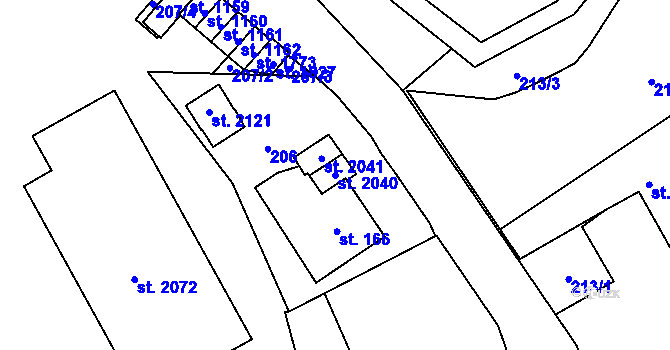 Parcela st. 2040 v KÚ Nový Jičín-Dolní Předměstí, Katastrální mapa