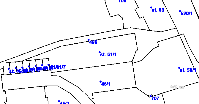 Parcela st. 61/1 v KÚ Nový Jičín-Dolní Předměstí, Katastrální mapa
