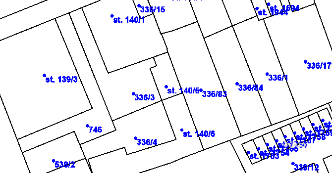 Parcela st. 140/5 v KÚ Nový Jičín-Dolní Předměstí, Katastrální mapa
