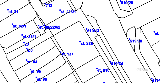 Parcela st. 225 v KÚ Nový Jičín-Dolní Předměstí, Katastrální mapa