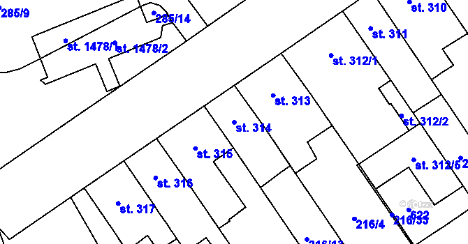 Parcela st. 314 v KÚ Nový Jičín-Dolní Předměstí, Katastrální mapa