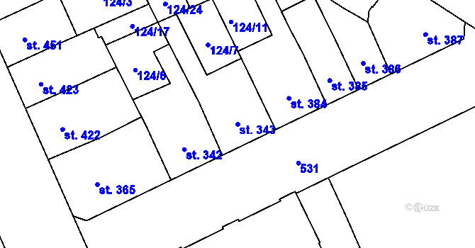 Parcela st. 343 v KÚ Nový Jičín-Dolní Předměstí, Katastrální mapa