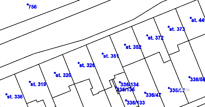 Parcela st. 351 v KÚ Nový Jičín-Dolní Předměstí, Katastrální mapa