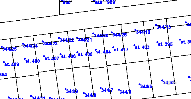 Parcela st. 404 v KÚ Nový Jičín-Dolní Předměstí, Katastrální mapa