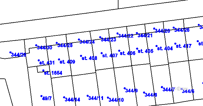 Parcela st. 407 v KÚ Nový Jičín-Dolní Předměstí, Katastrální mapa