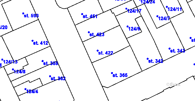 Parcela st. 422 v KÚ Nový Jičín-Dolní Předměstí, Katastrální mapa