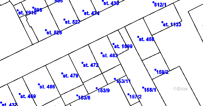 Parcela st. 483 v KÚ Nový Jičín-Dolní Předměstí, Katastrální mapa