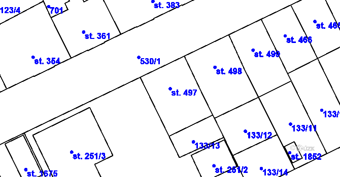 Parcela st. 497 v KÚ Nový Jičín-Dolní Předměstí, Katastrální mapa