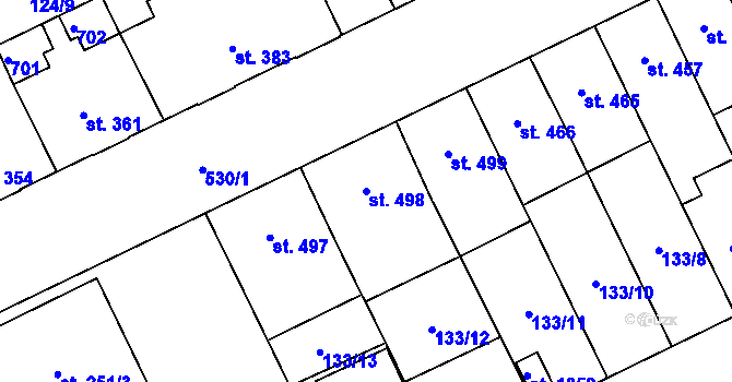 Parcela st. 498 v KÚ Nový Jičín-Dolní Předměstí, Katastrální mapa