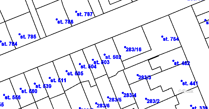 Parcela st. 502 v KÚ Nový Jičín-Dolní Předměstí, Katastrální mapa