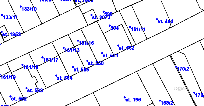 Parcela st. 531 v KÚ Nový Jičín-Dolní Předměstí, Katastrální mapa