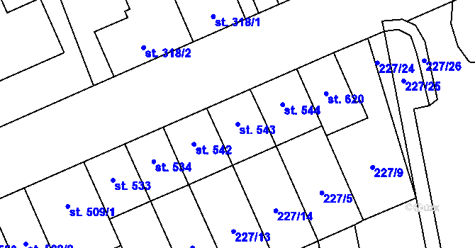 Parcela st. 543 v KÚ Nový Jičín-Dolní Předměstí, Katastrální mapa