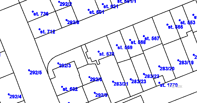 Parcela st. 570 v KÚ Nový Jičín-Dolní Předměstí, Katastrální mapa