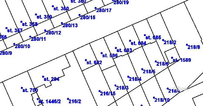 Parcela st. 596 v KÚ Nový Jičín-Dolní Předměstí, Katastrální mapa