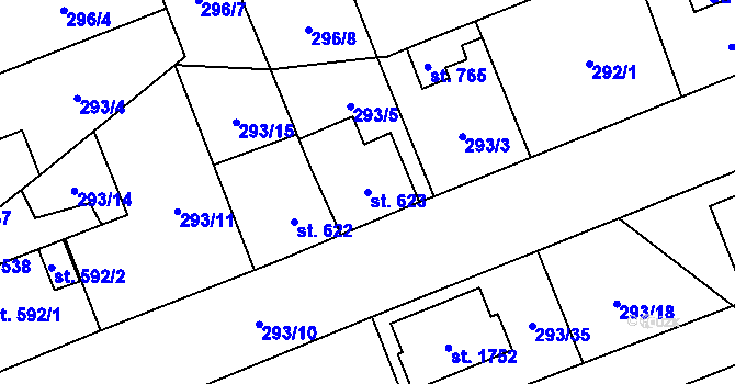 Parcela st. 623 v KÚ Nový Jičín-Dolní Předměstí, Katastrální mapa
