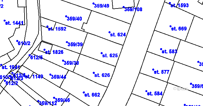 Parcela st. 625 v KÚ Nový Jičín-Dolní Předměstí, Katastrální mapa