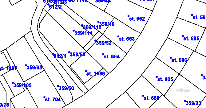 Parcela st. 664 v KÚ Nový Jičín-Dolní Předměstí, Katastrální mapa