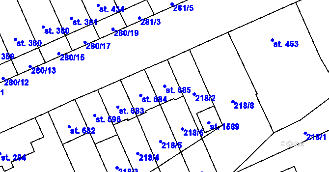 Parcela st. 685 v KÚ Nový Jičín-Dolní Předměstí, Katastrální mapa