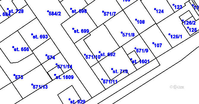 Parcela st. 692 v KÚ Nový Jičín-Dolní Předměstí, Katastrální mapa