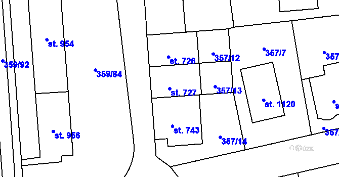 Parcela st. 727 v KÚ Nový Jičín-Dolní Předměstí, Katastrální mapa