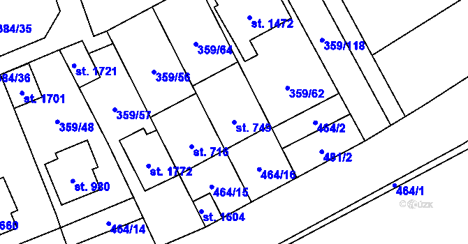 Parcela st. 749 v KÚ Nový Jičín-Dolní Předměstí, Katastrální mapa