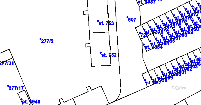 Parcela st. 752 v KÚ Nový Jičín-Dolní Předměstí, Katastrální mapa