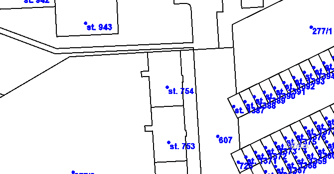 Parcela st. 754 v KÚ Nový Jičín-Dolní Předměstí, Katastrální mapa