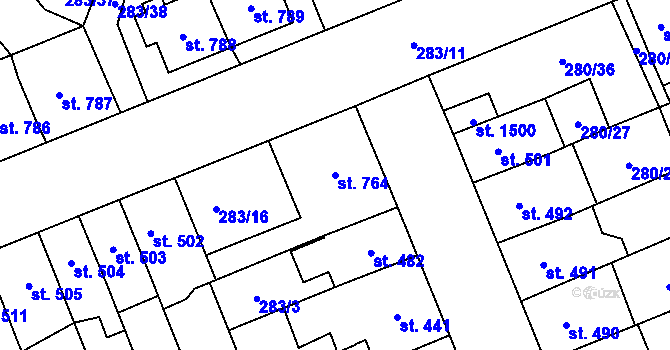 Parcela st. 764 v KÚ Nový Jičín-Dolní Předměstí, Katastrální mapa