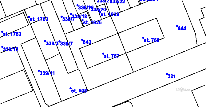 Parcela st. 767 v KÚ Nový Jičín-Dolní Předměstí, Katastrální mapa