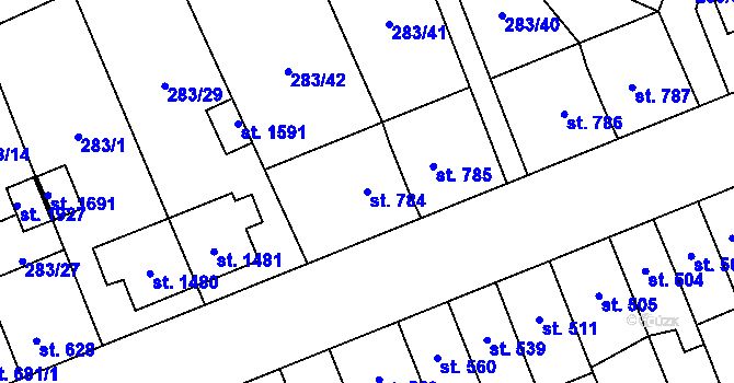 Parcela st. 784 v KÚ Nový Jičín-Dolní Předměstí, Katastrální mapa
