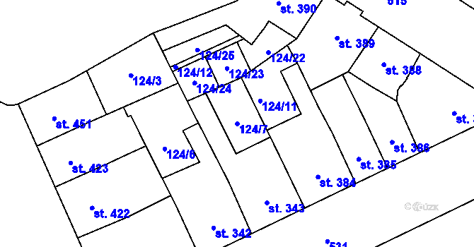 Parcela st. 124/7 v KÚ Nový Jičín-Dolní Předměstí, Katastrální mapa