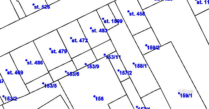 Parcela st. 153/11 v KÚ Nový Jičín-Dolní Předměstí, Katastrální mapa