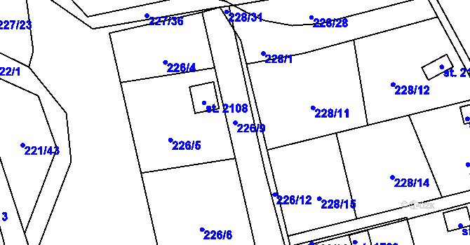 Parcela st. 226/9 v KÚ Nový Jičín-Dolní Předměstí, Katastrální mapa