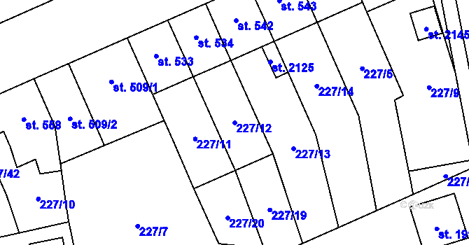 Parcela st. 227/12 v KÚ Nový Jičín-Dolní Předměstí, Katastrální mapa