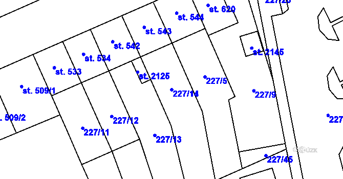 Parcela st. 227/14 v KÚ Nový Jičín-Dolní Předměstí, Katastrální mapa